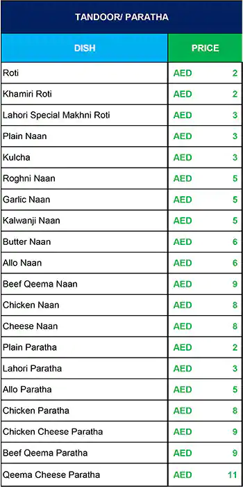 Lahore Darbar Menu in Naif, Dubai 