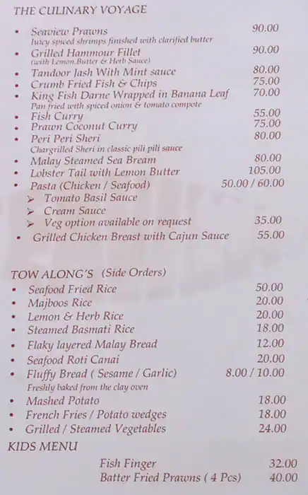 Seaview Restaurant Menu in Jumeirah Fishing Harbour, Jumeirah 2, Dubai 