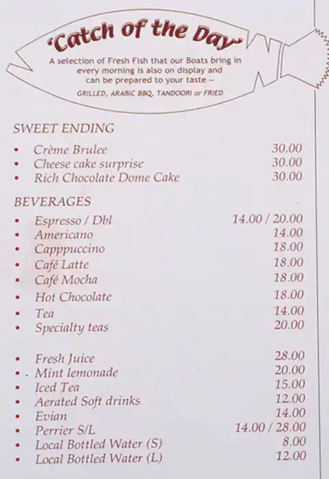 Seaview Restaurant Menu in Jumeirah Fishing Harbour, Jumeirah 2, Dubai 