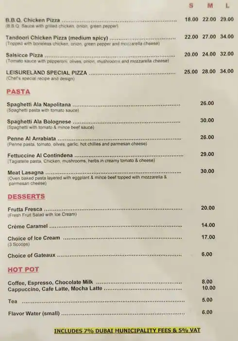 La Cassetta Menu in Al Nasr Leisureland, Oud Metha, Dubai 