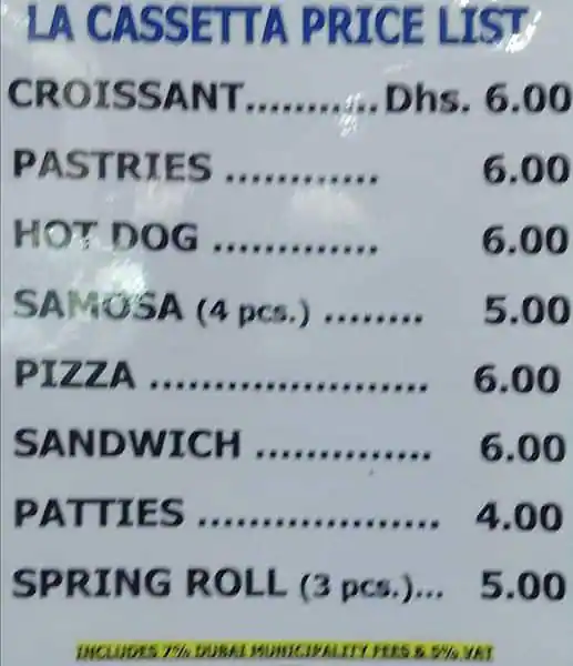 La Cassetta Menu in Al Nasr Leisureland, Oud Metha, Dubai 