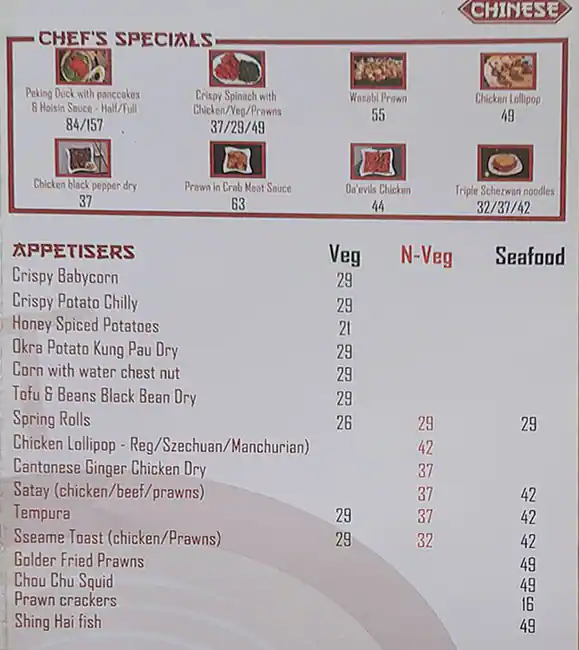 Best restaurant menu near Chinese Asian Indian