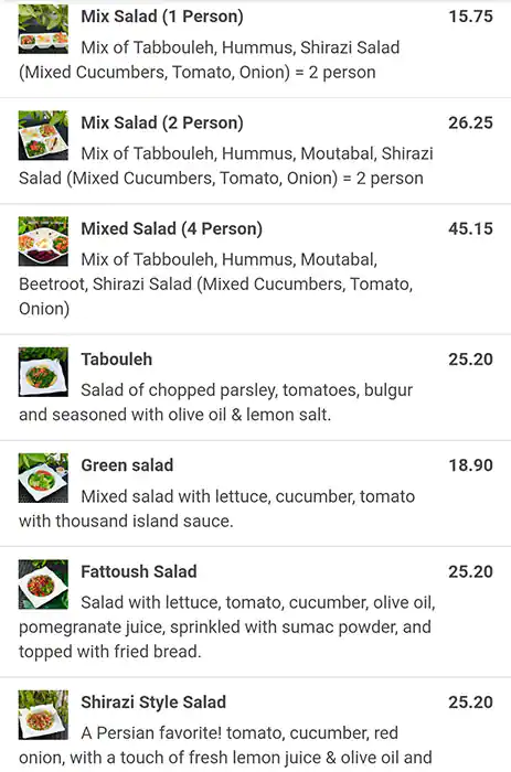 Iran Zamin Restaurant & Cafe - ايران زمين مطعم ومقهى Menu 