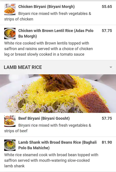 Iran Zamin Restaurant & Cafe - ايران زمين مطعم ومقهى Menu 