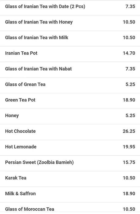 Iran Zamin Restaurant & Cafe - ايران زمين مطعم ومقهى Menu 