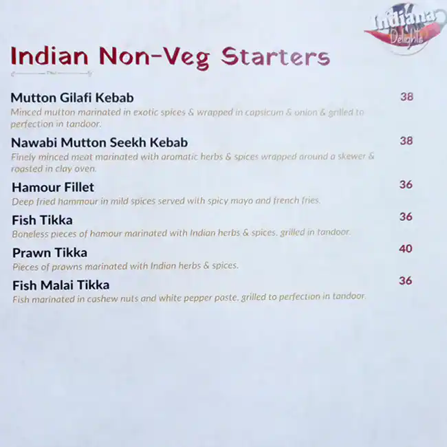 Indiana Delights - انديانا ديلايتس Menu 