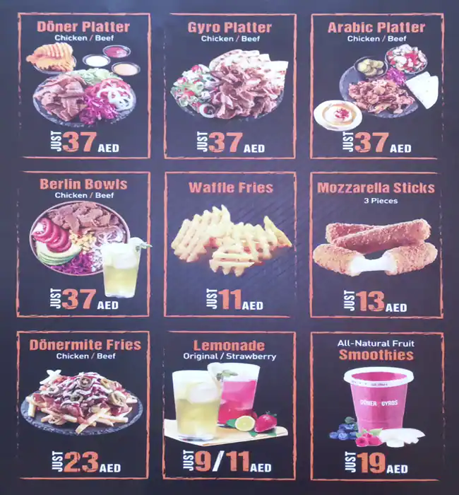 Döner & Gyros Menu in Dubai Marina Mall, Dubai Marina, Dubai 