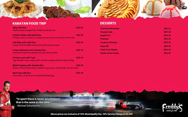 Freddy's - Fortune Karama Hotel Menu 