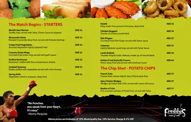 Freddy's - Fortune Karama Hotel Menu 