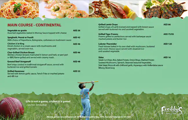 Freddy's - Fortune Karama Hotel Menu 