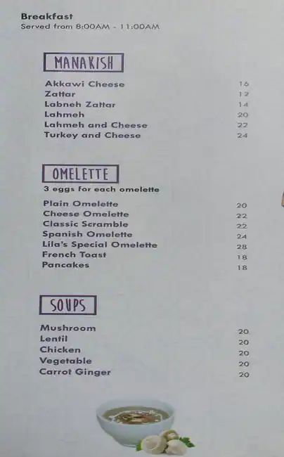 Lila Café Menu in Barsha Heights, Dubai 