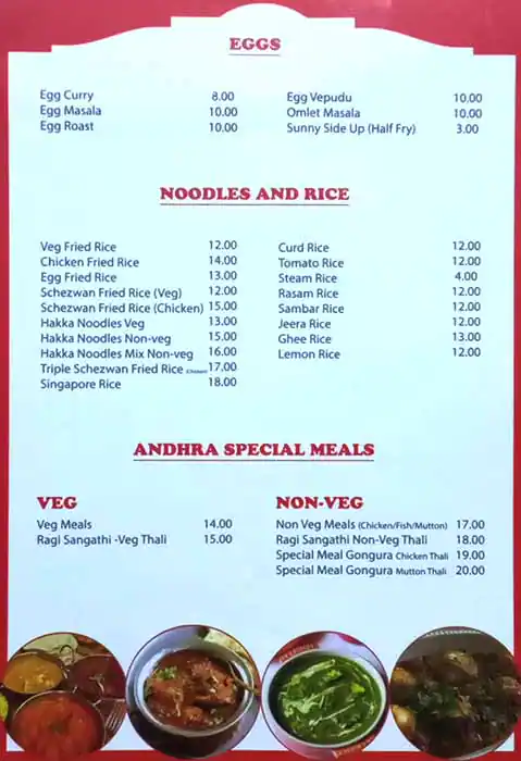 Prabha's Andhra Restaurant - مطعم بربهاس اندهارا Menu 