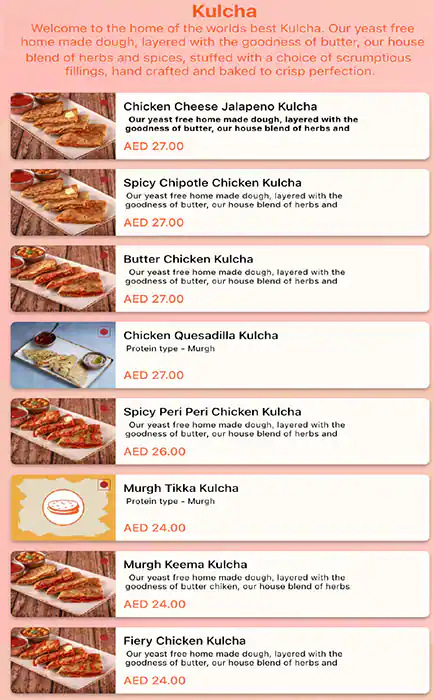 Kulcha King - كولشا كينج Menu in Al Karama, Dubai 