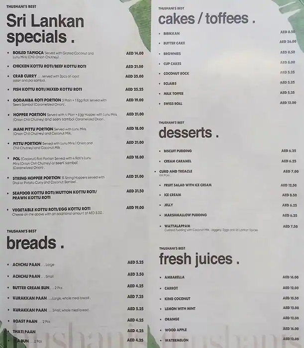 Thushanis Menu in Discovery Gardens, Dubai 