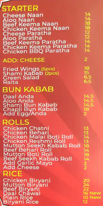 Best restaurant menu near Chinese Biryani Mughlai Fast Food Beverages