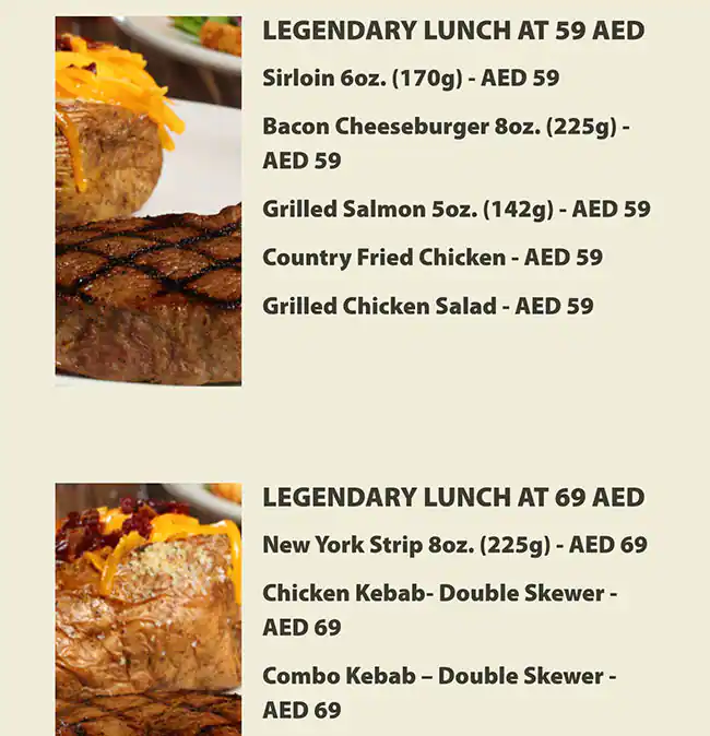 Texas Roadhouse Menu in Dubai Festival City Mall, Festival City, Dubai 